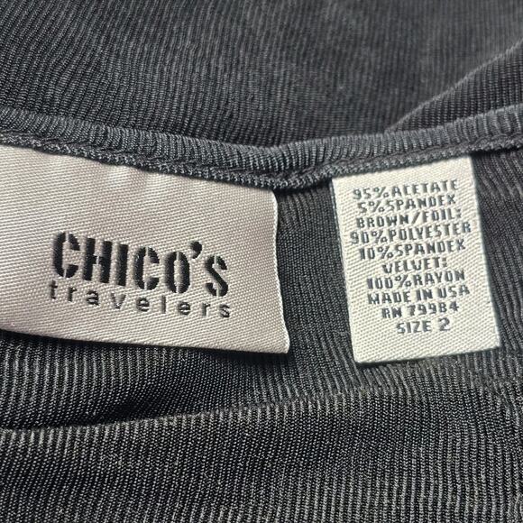 Vintage Chicos Travelers 90s Boho Patchwork Velvet Accent Blouse Size 2 - Picture 6 of 12